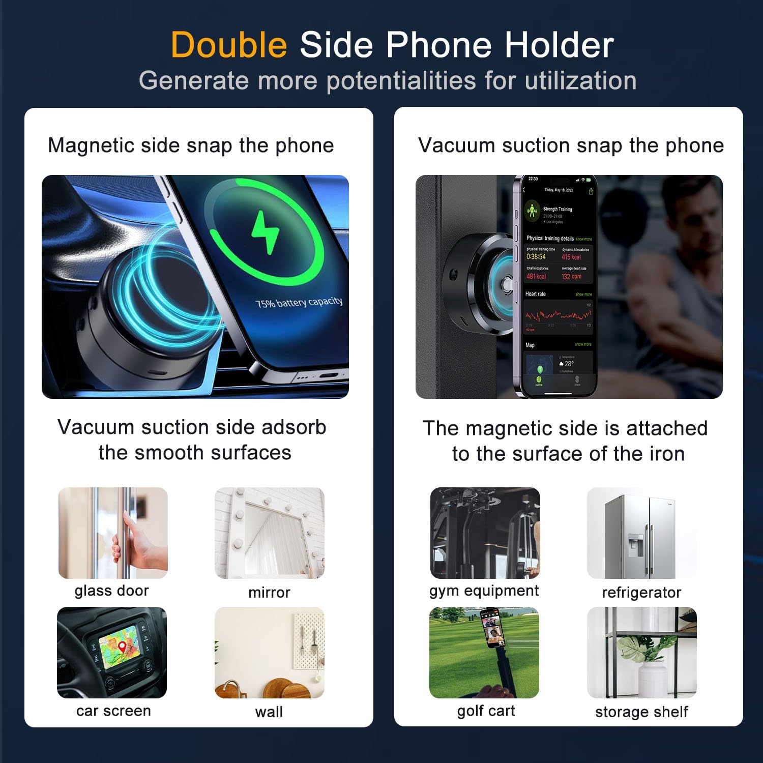 15W Car Electric Suction Cup Magnetic Wireless Charger Phone Holder, Air Vacuum Suction Phone Mount for Mirror and Gym, Compatible with Iphone 12/13/14/15/16 Series, Black